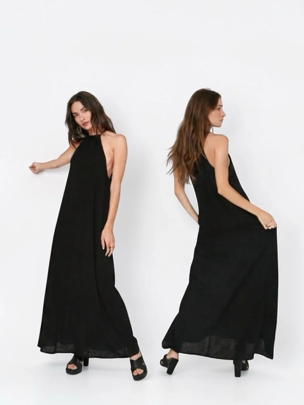 Nasty Gal LA Nights Crinkle Ruched Halter Maxi Beach Dress Cover Up black